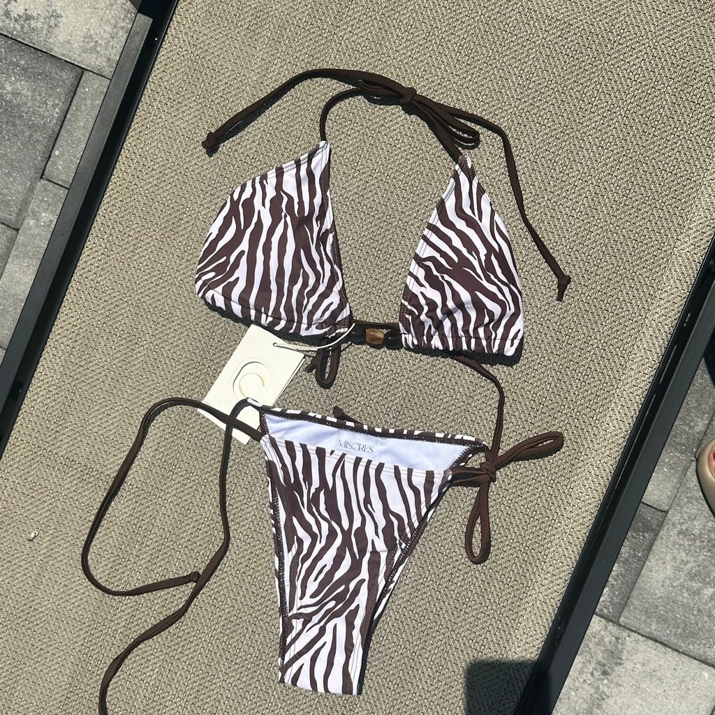 Zebra Print Halter Bikini Set